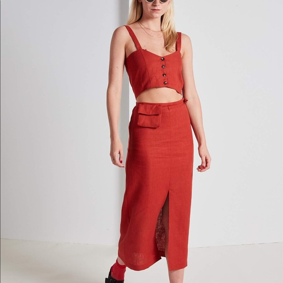 PALOMA WOOL Aquila Red Linen Skirt and Crop Top 34 XS - Picture 2 of 16